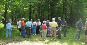 June 7, 2008 National Trails Day Ribbon Cutting Celebration - Volunteers standing in woods at Heins Farm Conservation Area on Leadmine Road