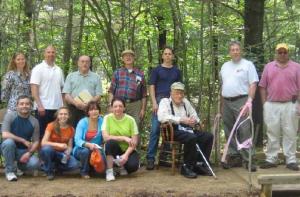 Posed photo of volunteers - June 7, 2008 National Trails Day Ribbon Cutting Celebration - Volunteers standing in woods  -   at Heins Farm Conservation Area on Leadmine Road