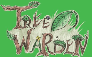 the words Tree Warden drawn with leaves attached to some letters